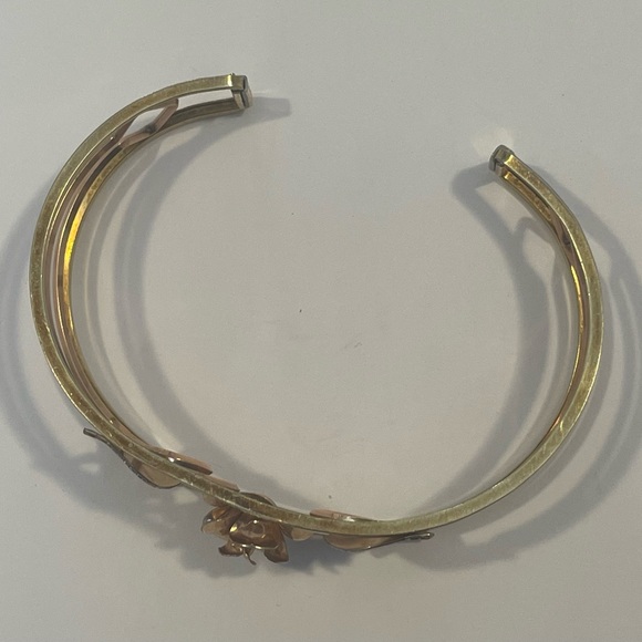 Vintage Krementz Rose yellow gold and Leaves Gilded Cuff Bracelet - Picture 3 of 5